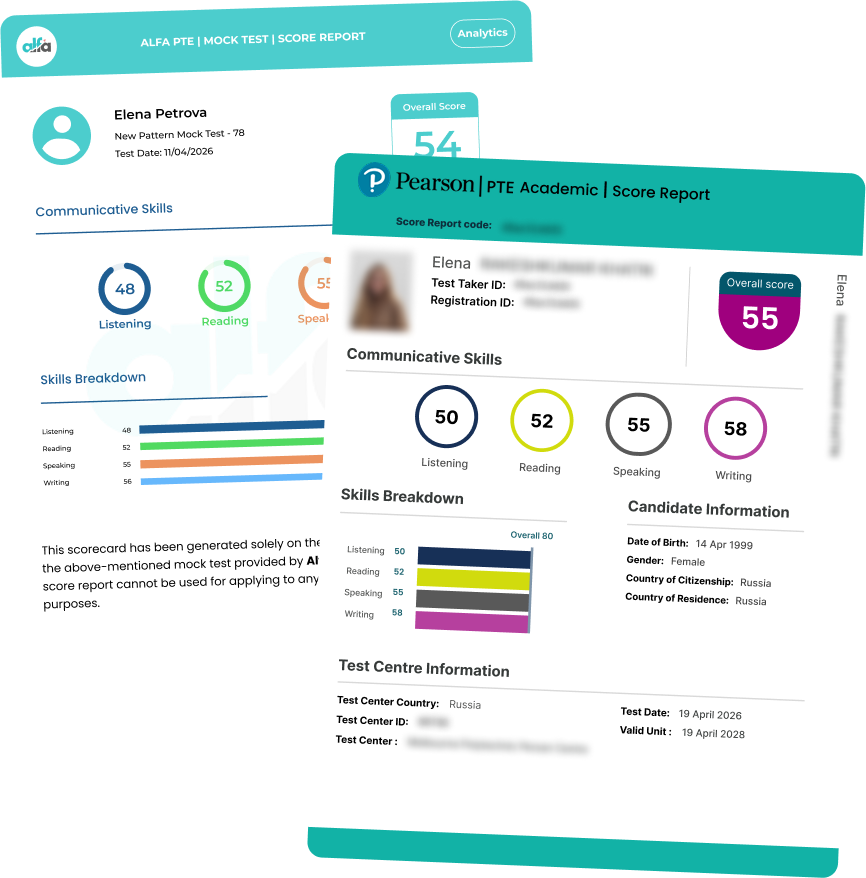 Detailed PTE mock test results with accurate scoring and feedback
